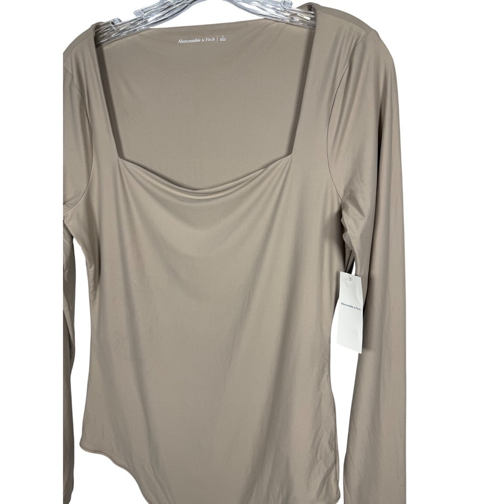 NWT Abercrombie & Fitch Long Sleeve Square Neck Bodysuit Tan Beige Size Large - Picture 9 of 11